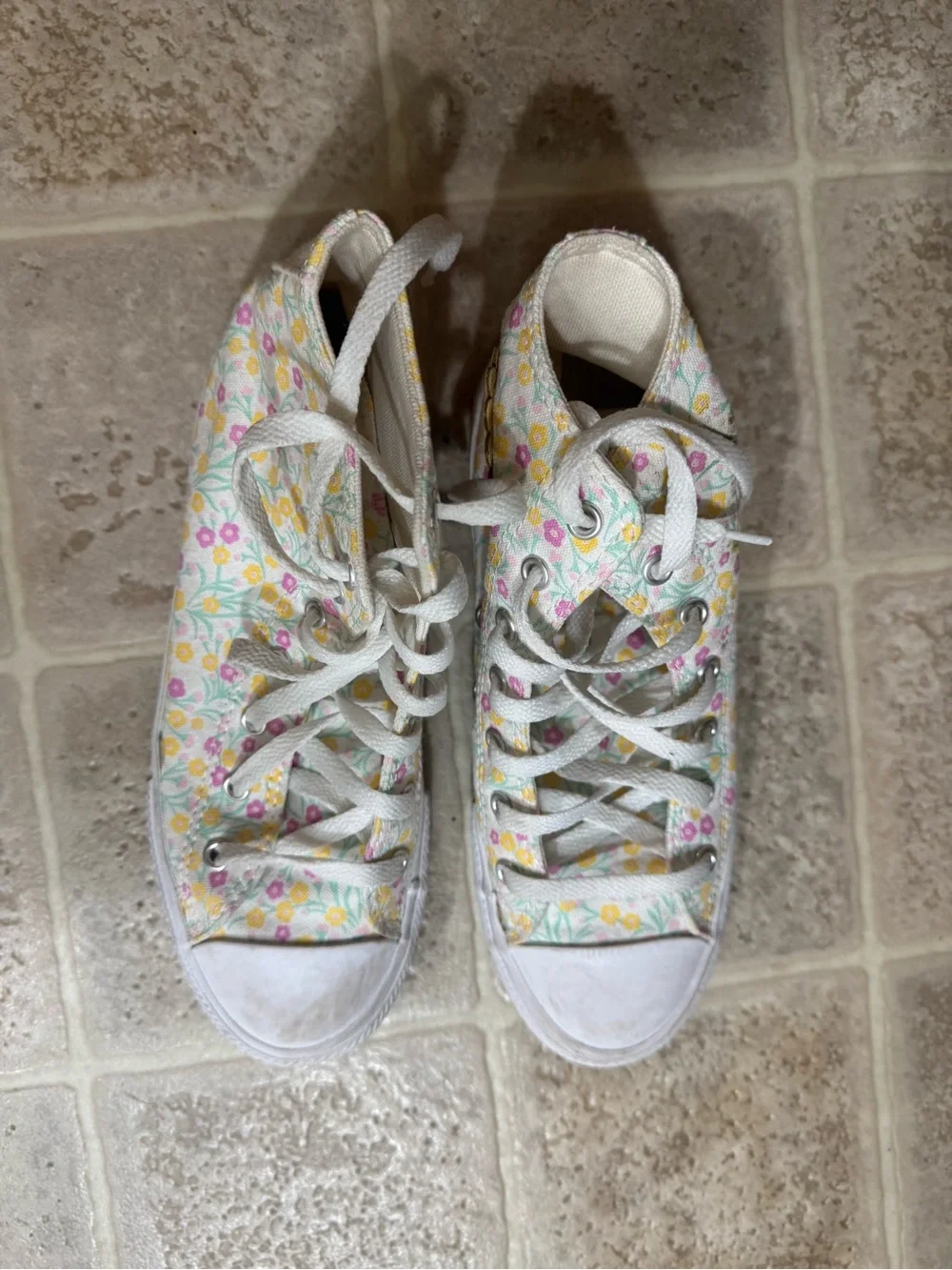 Converse Kids' Floral High-Top Sneakers - White, Yellow, Pink